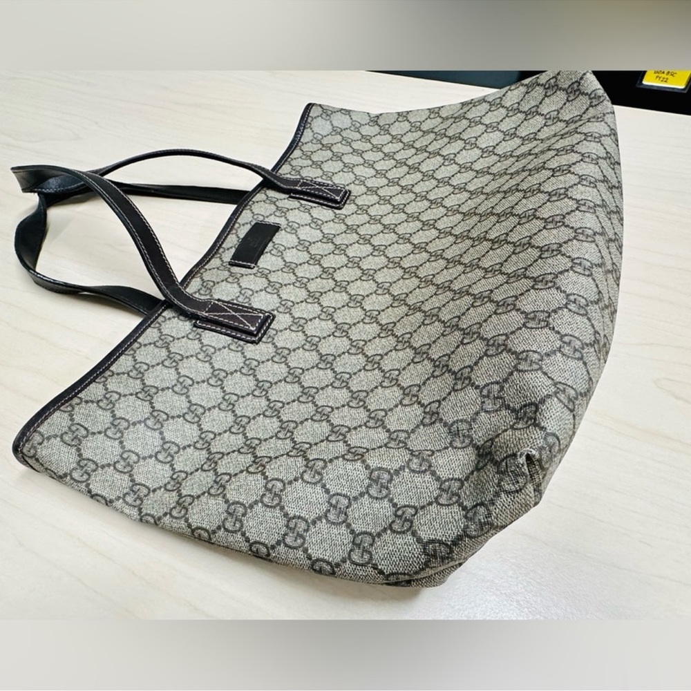 WOW POSHMARK Authentic Gucci Large GG Web Canvas with Leather Trim Tote - Picture 9 of 15